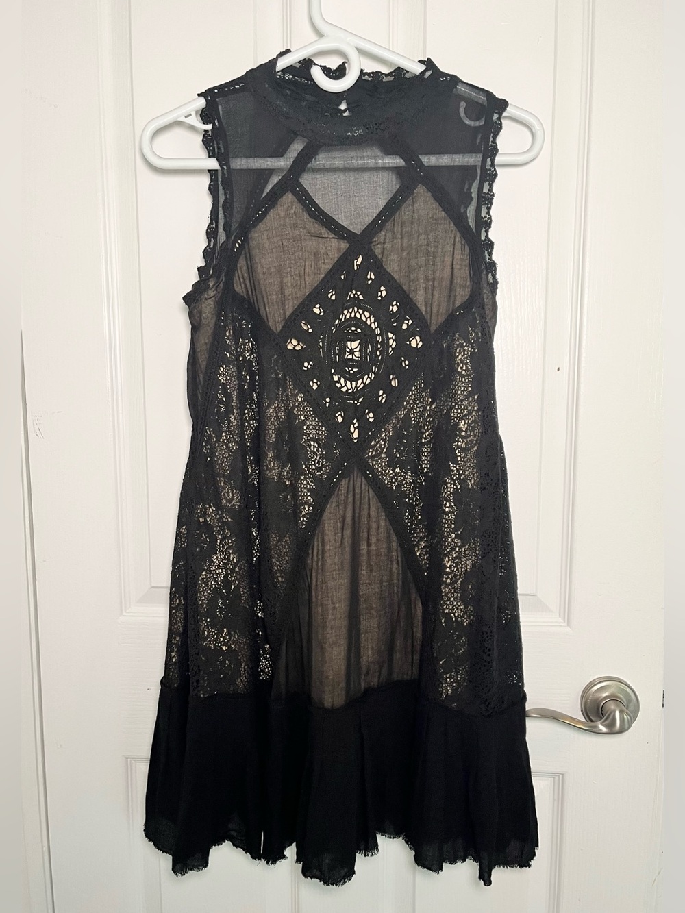 Free People FP ONE Angel Lace Dress Black Mini Boho Trapeze